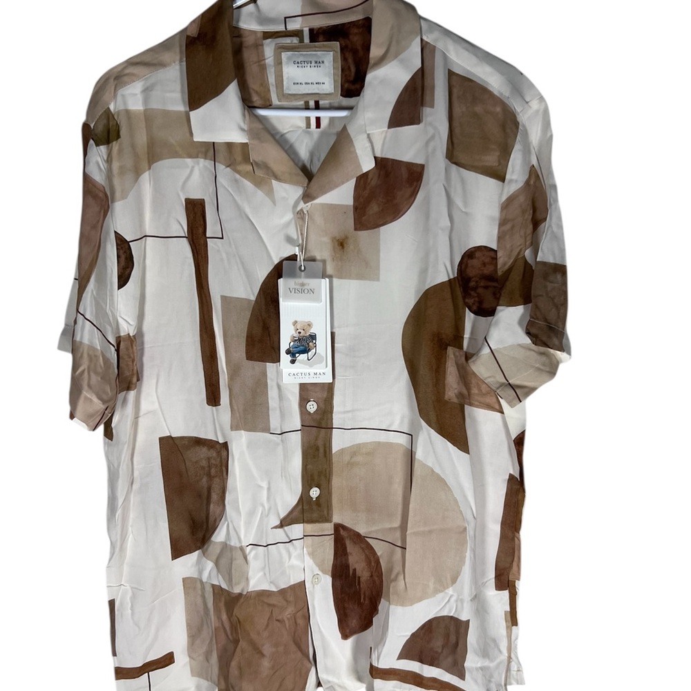 Cactus Man Abstract Brown Viscose Men's Shirt Size XL